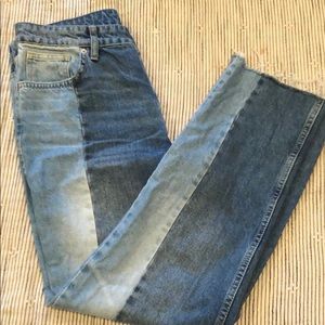 Bohemian Two-Tone Distressed Jeans w Frayed Hem